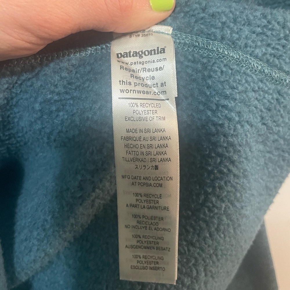 Patagonia 1/4 Zip Teal Blue Fleece Lined Sweater w Arm Zipper Sz XL - Picture 5 of 7
